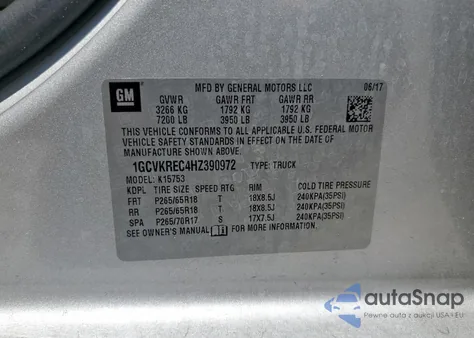 2017 Chevrolet Silverado K1500 Lt z USA, uszkodzony, nr VIN 1GCVKREC4HZ390972